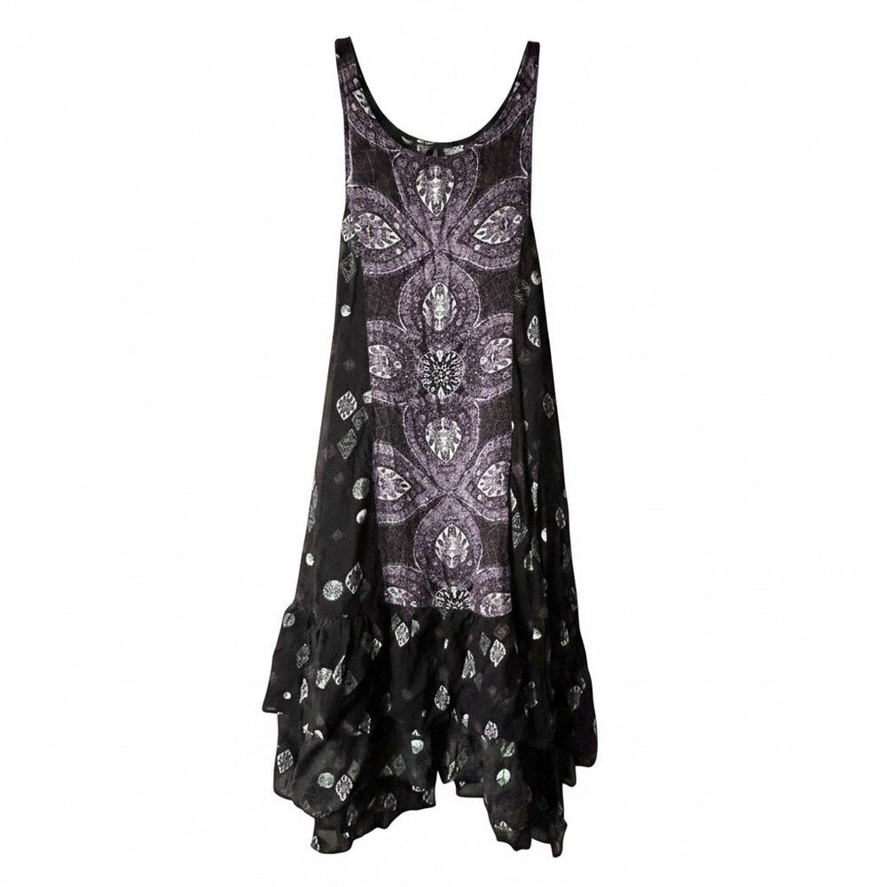Free People Intimately Annka Border Slip Dress Black and Purple Medallion Print